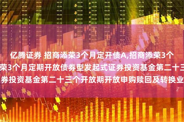 亿腾证券 招商添荣3个月定开债A,招商添荣3个月定开债C: 关于招商添荣3个月定期开放债券型发起式证券投资基金第二十三个开放期开放申购赎回及转换业务的公告